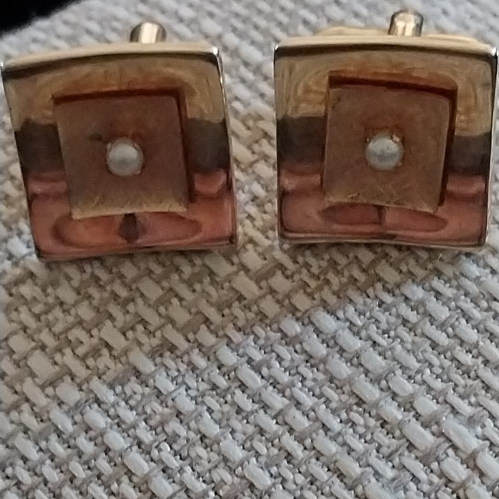 Spidel gold and pearl square cufflinks mid century modern